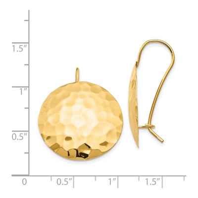 14K Yellow Gold Hammered Circle Disc Dangle Earrings – view 5