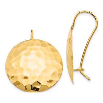 14K Yellow Gold Hammered Circle Disc Dangle Earrings