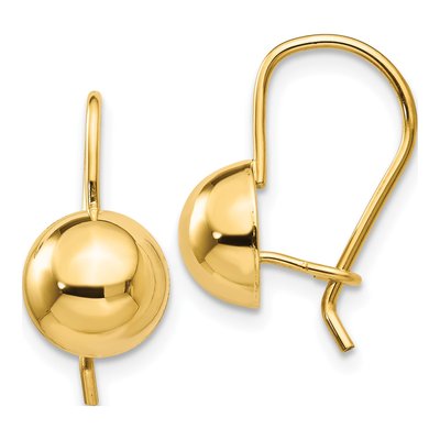 14K Yellow Gold Hollow Half Ball Kidney Wire Dangle Earrings