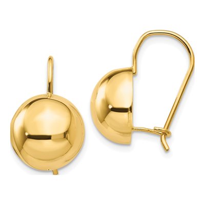 14K Yellow Gold Hollow Half Ball Kidney Wire Dangle Earrings