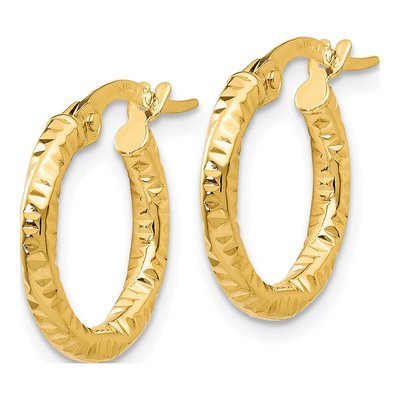 14K Yellow Gold 15mm Textured Hoop Earrings – view 2