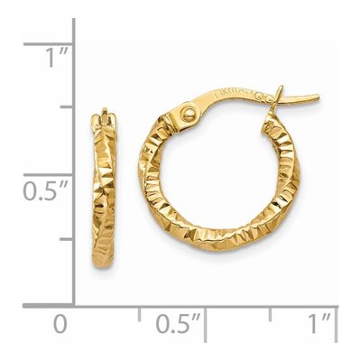 14K Yellow Gold 15mm Textured Hoop Earrings – view 4