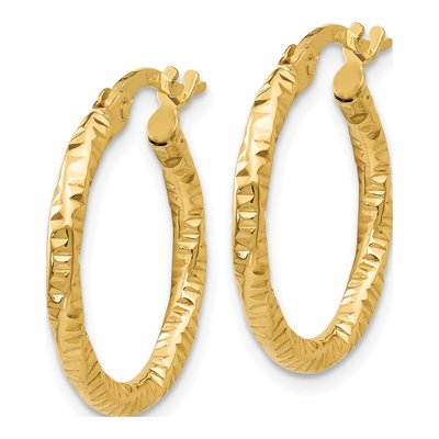 14K Yellow Gold 19mm Textured Hoop Earrings – view 2