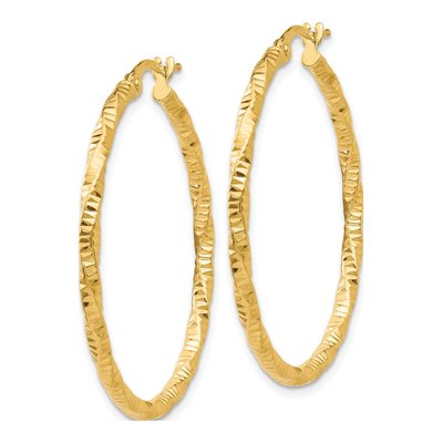 14K Yellow Gold 35mm Textured Hoop Earrings – view 3