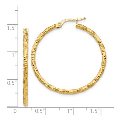 14K Yellow Gold 35mm Textured Hoop Earrings – view 5