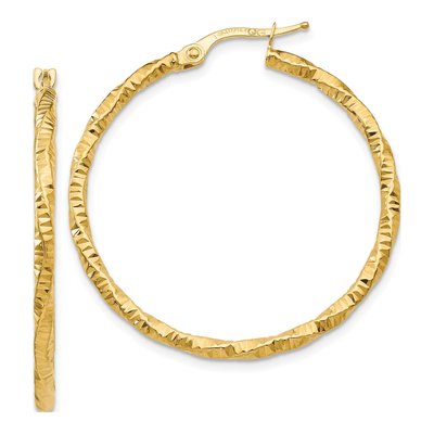 14K Yellow Gold 35mm Textured Hoop Earrings