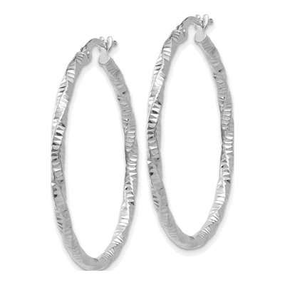 14K White Gold 35mm Textured Hoop Earrings – view 3