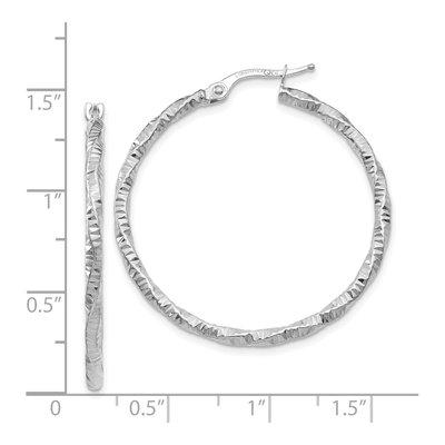 14K White Gold 35mm Textured Hoop Earrings – view 5