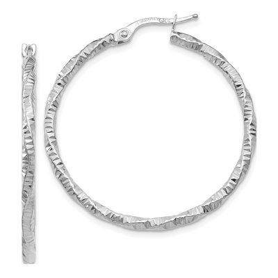 14K White Gold 35mm Textured Hoop Earrings