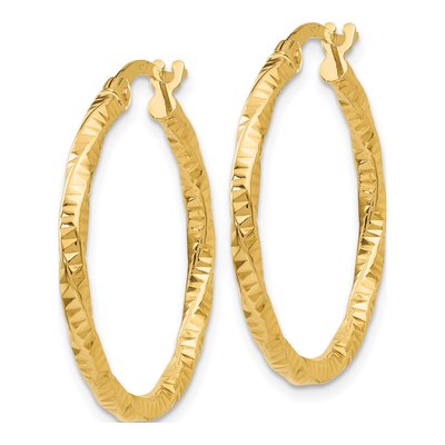 14K Yellow Gold 25mm Textured Hoop Earrings – view 3