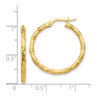 14K Yellow Gold 25mm Textured Hoop Earrings – view 5