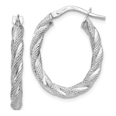 14K White Gold Twisted Hoop Earrings