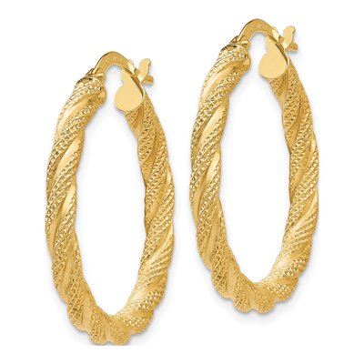 14K Yellow Gold 26mm Twisted Textured Hoop Earrings – view 3