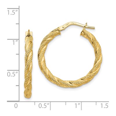 14K Yellow Gold 26mm Twisted Textured Hoop Earrings – view 5