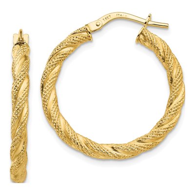 14K Yellow Gold 26mm Twisted Textured Hoop Earrings