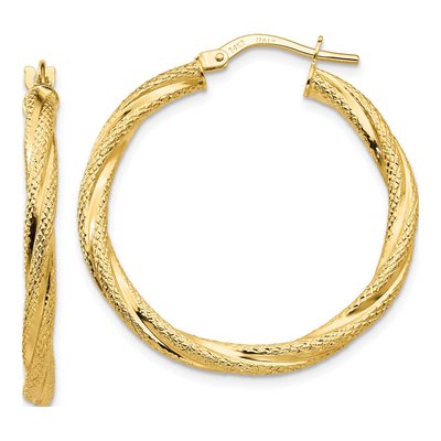 14K Yellow Gold 32mm Twisted Hoop Earrings
