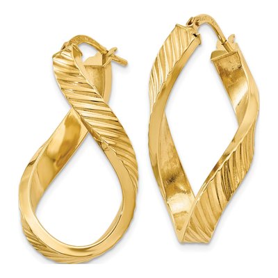14K Yellow Gold 30mm Twisted Oval Hoop Earrings – view 3