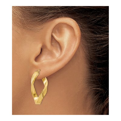 14K Yellow Gold 30mm Twisted Oval Hoop Earrings – view 4