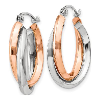 14K Two-Tone Gold Oval Tube Hoop Earrings – view 3