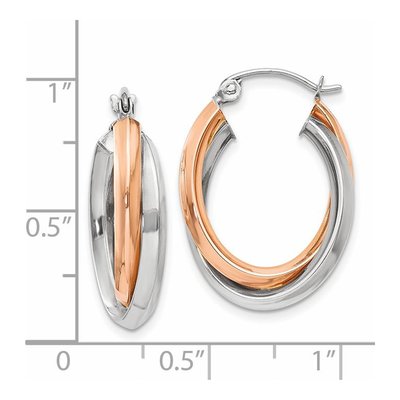 14K Two-Tone Gold Oval Tube Hoop Earrings – view 5