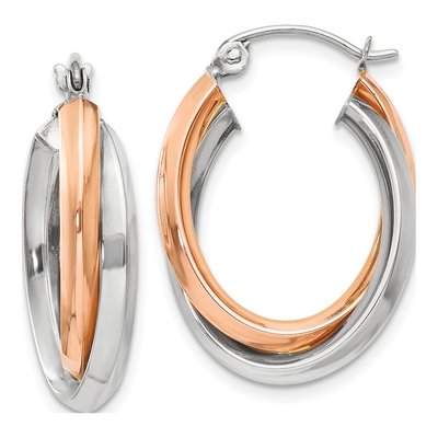 14K Two-Tone Gold Oval Tube Hoop Earrings