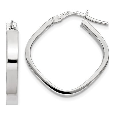 14K White Gold 27mm Square Tube Hoop Earrings
