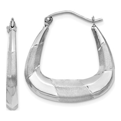 14K White Gold 23mm Diamond-Cut Hoop Earrings