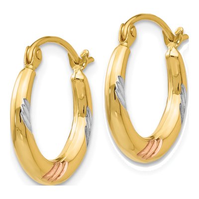 14K Yellow Gold 14mm Textured Hoop Earrings – view 3