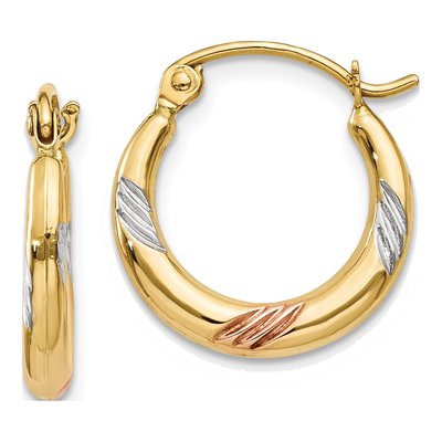 14K Yellow Gold 14mm Textured Hoop Earrings