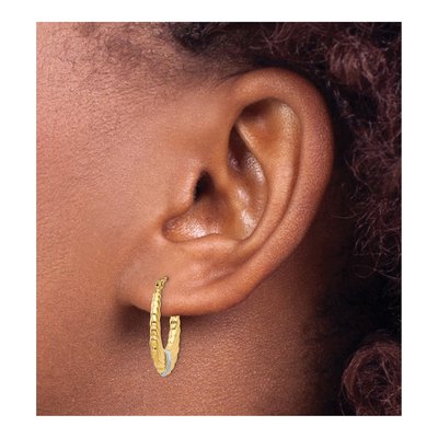 14K Yellow Gold 20mm Textured Hoop Earrings – view 4