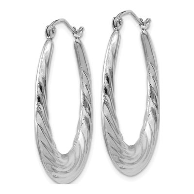 14K White Gold Textured Oval Hoop Earrings – view 3