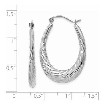14K White Gold Textured Oval Hoop Earrings – view 5
