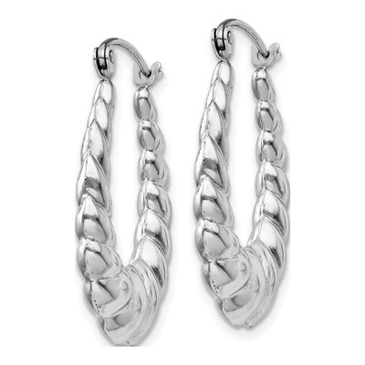 14K White Gold Textured Oval Hoop Earrings – view 3
