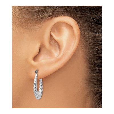 14K White Gold Textured Oval Hoop Earrings – view 4