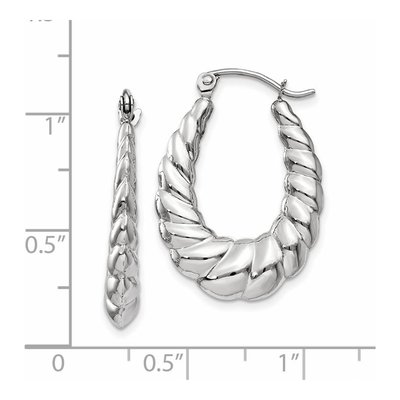 14K White Gold Textured Oval Hoop Earrings – view 5