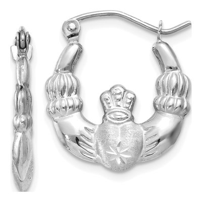 14K White Gold Claddagh Hoop Earrings