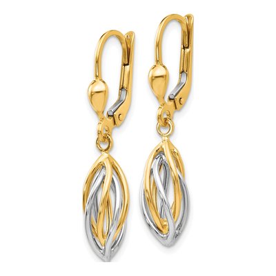 14K Two-Tone Gold Twisted Oval Leverback Earrings – view 2
