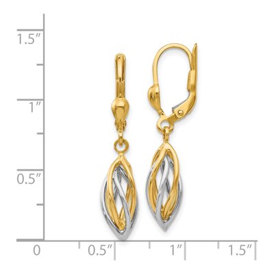 14K Two-Tone Gold Twisted Oval Leverback Earrings – view 4