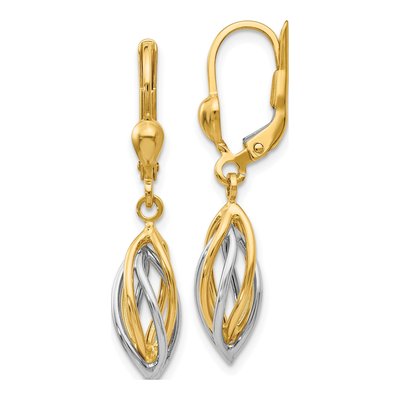 14K Two-Tone Gold Twisted Oval Leverback Earrings