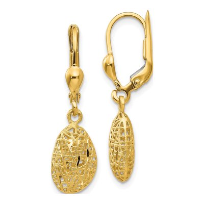 14K Yellow Gold Puffed Oval Leverback Earrings
