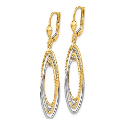 14K Two-Tone Gold Textured Oval Leverback Earrings – view 3