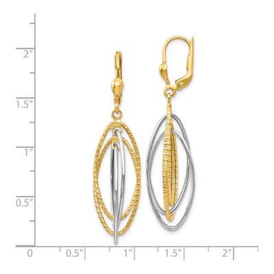 14K Two-Tone Gold Textured Oval Leverback Earrings – view 5