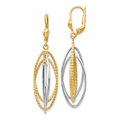 14K Two-Tone Gold Textured Oval Leverback Earrings