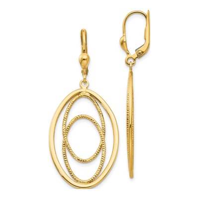 14K Yellow Gold Oval Leverback Earrings