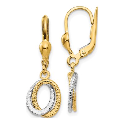 14K Two-Tone Gold Oval Leverback Earrings