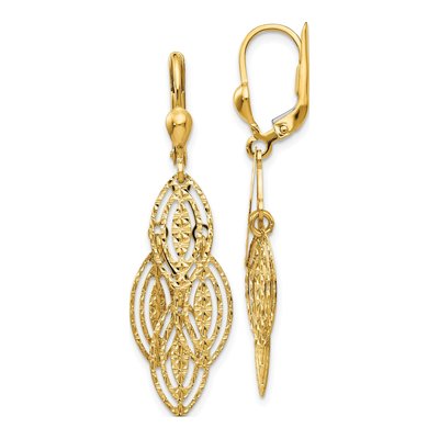 14K Yellow Gold Textured Leverback Earrings