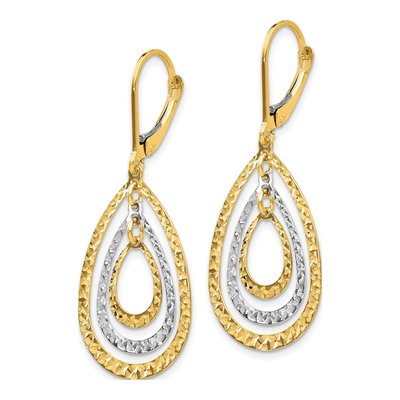 14K Two-Tone Gold Diamond-Cut Teardrop Leverback Earrings – view 3
