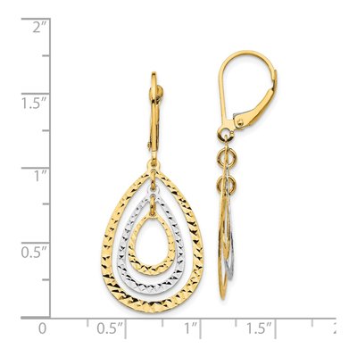 14K Two-Tone Gold Diamond-Cut Teardrop Leverback Earrings – view 5