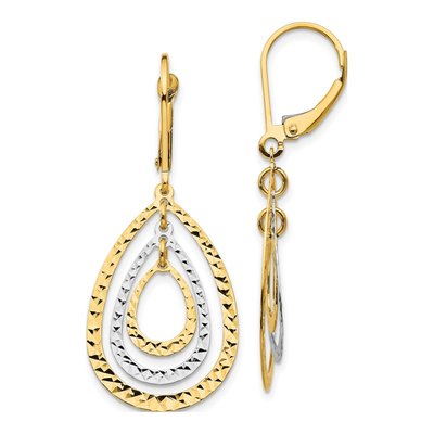 14K Two-Tone Gold Diamond-Cut Teardrop Leverback Earrings