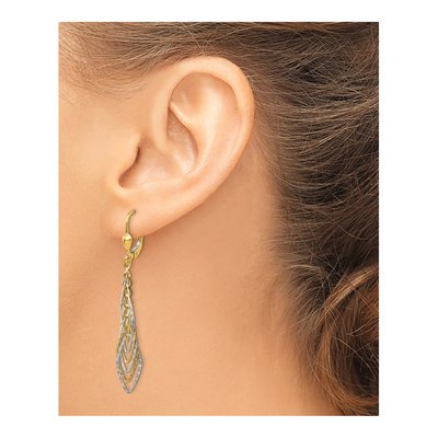 14K Two-Tone Gold Diamond-Cut Leverback Earrings – view 3
